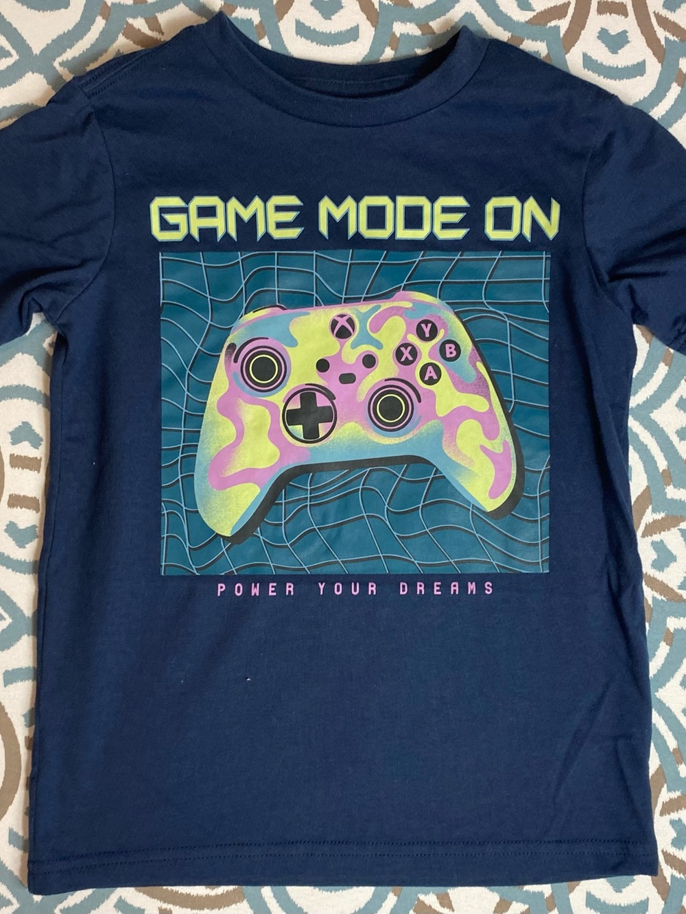 Game Mode On Neon Controller Graphic Tee - Navy